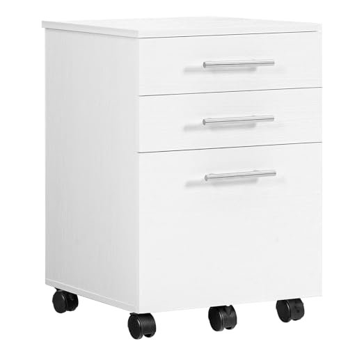 HOOBRO 3-Drawer File Cabinet, Wooden Under Desk Filing Cabinet, fits A4/Letter Size for Home Office, Small Rolling Storage Drawer Chest, Printer Stand with Drawers, White WW02WJ01G1 - color: White