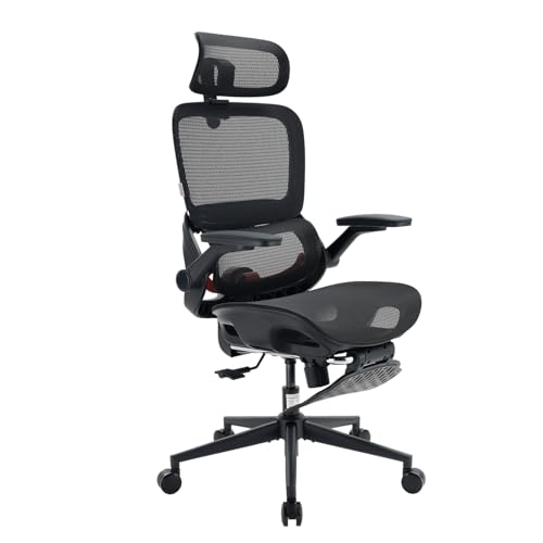 SIHOO B100 PRO Ergonomic Mesh Office Chair with Footrest | Desk Chair With Adaptive Lumbar Support, Wide Headrest, 360° Rotatable Flip-Up Armrests, Black - color: Ink Black, size: Pack of 1