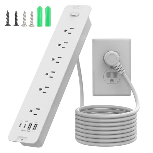 Recessed Power Strip, Flush Mount Power Strip with USB Ports, PD 20W USB C Fast Charging, 6 FT Extension Cord Surge Protector with1800J, Furniture Hidden Outlet for Side Table, End Table - color: White