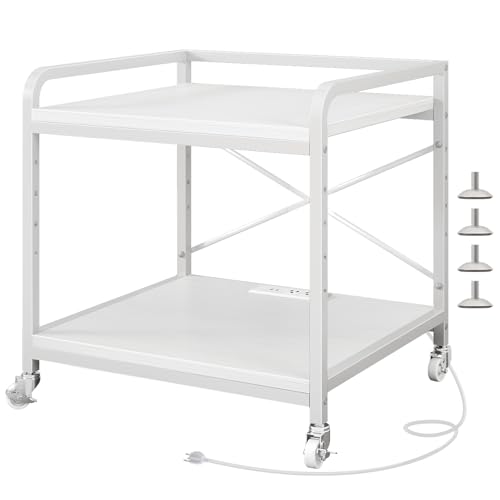 METYERRY Under Desk Printer Stand with Power Outlet, Adjustable Shelf,White - color: White