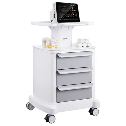 VEVOR 4 Tiers Lab Carts, Lab Utility Cart with 3 Drawers & 1 Top Tray, Mobile Medical Cart with ABS Material, Lab Rolling Cart with 4 Silent Wheels for Lab, Clinic, Hospital, Salon, White - color: White + Gray