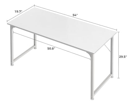 Huuger Computer Desk, 55 Inch Home Office Desk, Gaming Writing Work from Home Study Desk, Large Legroom, Sturdy Metal Frame, Modern Simple, White - color: White, size: 54inch