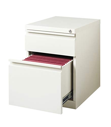 20 Inch Deep Metal Mobile Pedestal File 2 Drawer Box-File with Full Width Pull, for Home and Office, Holds Letter Width Hanging Folders, White - color: White