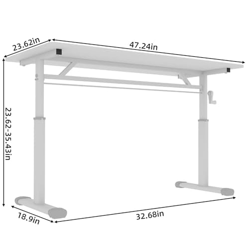 47" Small Computer Lift Desk for Home Office, Sit Standing Up Study Writing Table with Height Adjustable, Manual Crank Sit Stand Up Desk for Kids & Adults, Heavy Duty 330lbs (White 47") - color: White 47"