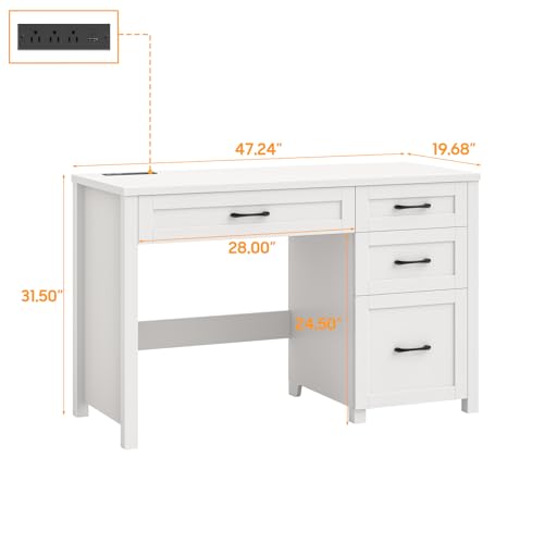 Farmhouse 47" Executive Desk, Computer Desk with File Drawer, Cream White - color: Cream White, size: Right Mounted