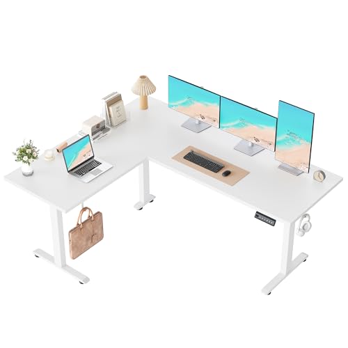Klicelor L Shaped Standing Desk 63 x 48 Inch, Electric Height Adjustable Corner Desk for Home Office Workstation, Ergonomic Sit to Stand Computer Table with Memory Controller, White - color: White, size: 63 x 48 Inch
