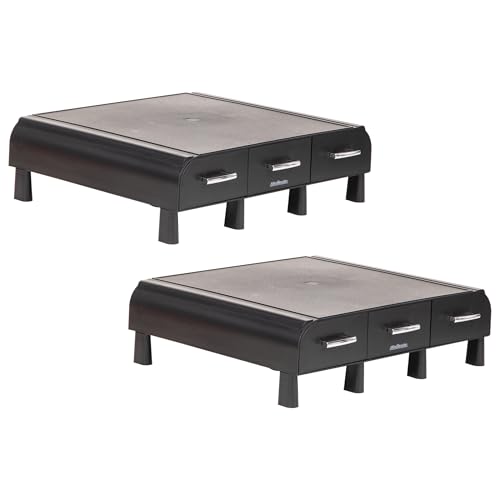 Mind Reader Monitor Stand, 3 Storage Drawers, Desktop Organizer, Riser, Office, 13.5"L x 13"W x 4"H, Set of 2, Black - size: 2 Pack