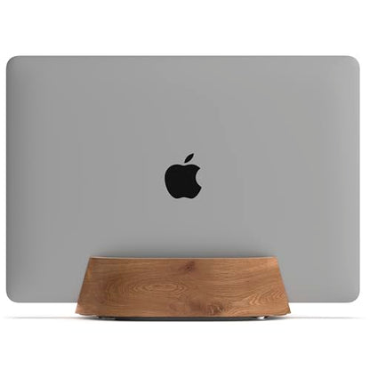 HumanCentric Vertical Laptop Stand in Black Walnut Wood, Adjustable | Upright Adjustable Holder & Dock, Fits MacBook Pro & Laptops .5" to 1.5", Clamshell Compatible, Laptop Vertical Stand - color: Black Walnut Wood