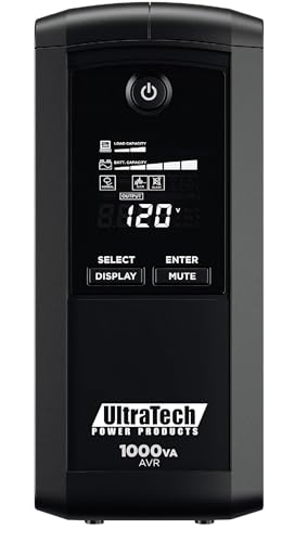 0E-1000V9RD Line-Interactive Mini-Tower UPS; 1000VA/600W; 9 Grounded Outlets, 5 with Battery Backup; Automatic Voltage Regulation; HID-Compliant USB Connectivity Port; LCD Display