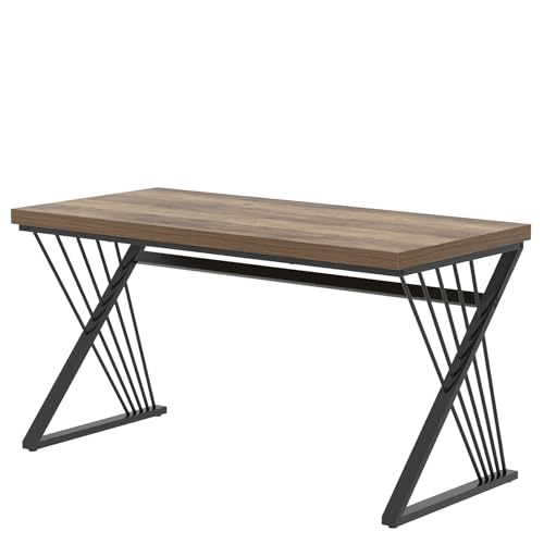 Computer Desk, Modern Home Office Desk, Wood and Metal Study Writing Gaming Table for Bedroom Living Room, Rustic Oak, 53 Inch - color: Oak, size: 53 Inch