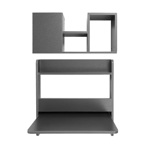 Wall Mounted Folding Table with Booksheves,Floating Desk with Bookcase,Wooden Fold Down Laptop Table for Small Space,Home Office, Bedroom,Study Room,Dorm,Grey - color: Grey