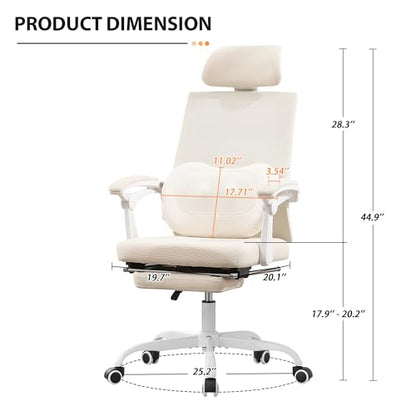 Qulomvs Ergonomic Office Chair with Massage&Heated Lumbar Support, Kneading Massage Office Chair with Foot Rest, Reclining Home Office Desk Chair Adjustable Mesh Computer Desk Chair with Wheels - color: Beige With Massager