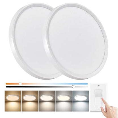 2PK 15.8Inch Dimmable White LED Flush Mount Ceiling Light,32W,3480LM,5CCT | 2700K/3000K/4000K/5000K/6000K CCT, White Close to Ceiling Round Flat Panel Light, Super Slim LED Ceiling Light for Bedroom - color: Dimmable - White, size: 2PK