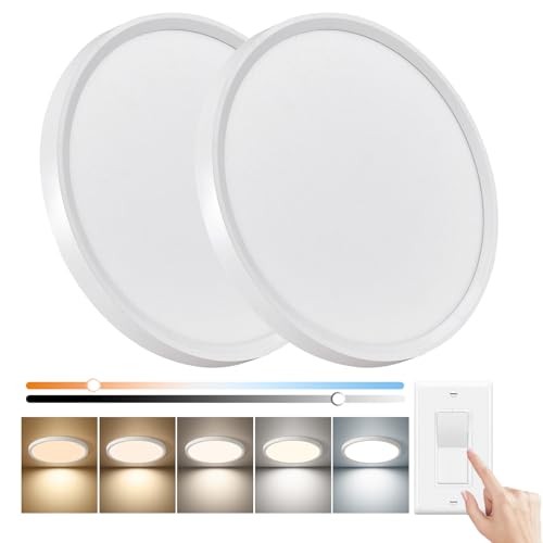 2PK 15.8Inch Dimmable White LED Flush Mount Ceiling Light,32W,3480LM,5CCT | 2700K/3000K/4000K/5000K/6000K CCT, White Close to Ceiling Round Flat Panel Light, Super Slim LED Ceiling Light for Bedroom - color: Dimmable - White, size: 2PK