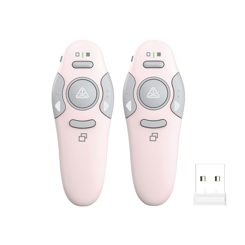 QUI 2 Pack Wireless Presenter PowerPoint Clicker, USB, Pink | RF 2.4G USB Presentation Clicker,Support PowerPoint, Google Slides, Keynote, Compatible with Windows & Mac - color: Pink, style: USB
