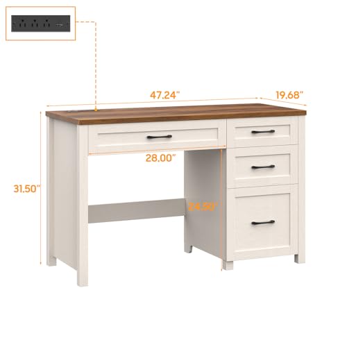 Farmhouse 47" Computer Desk, Executive Desk with File Drawer, Unique White - color: Unique White