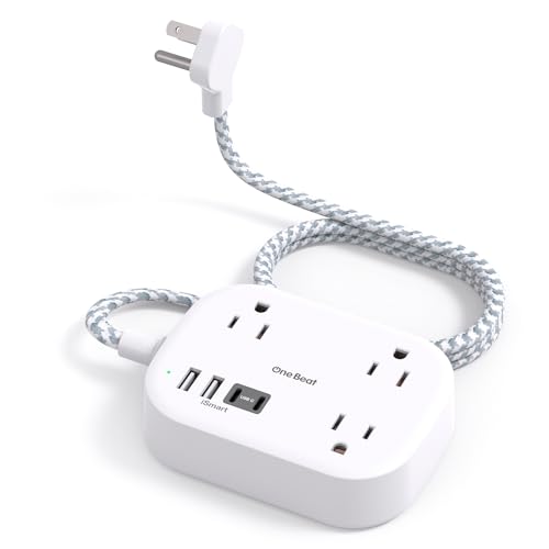 Cruise Essentials 2026,One Beat Travel Power Strip with USB C,Flat Plug 1ft - color: White, size: 1Ft