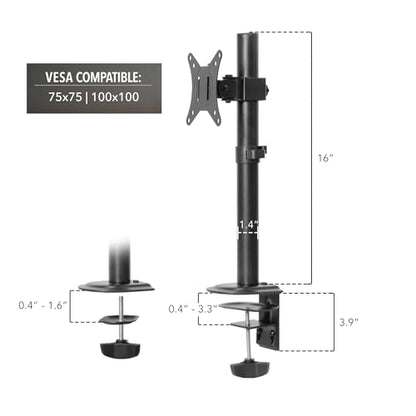Mount-It! Single Monitor Desk Mount, Full Motion Arm, Fits 17-32" Screens | Full motion arm adjusts tilt, swivel & rotate, VESA compatible, clamp & grommet base. - color: Black
