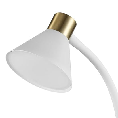 Globe Electric 15" LED Integrated Matte White Desk Lamp with Matte Brass Accent and Adjustable Silicone Gooseneck - color: Matte White, Albert