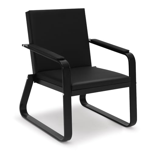 Waiting Room Chair with Armrest, PU Leather Office Furniture, Lobby Conference Reception Chair, Office Guest Seating for Clinic,Airport,Hospital,Barber,Salon,Bank (Black, 1-Seat) - style: 1*1-Seat Chair
