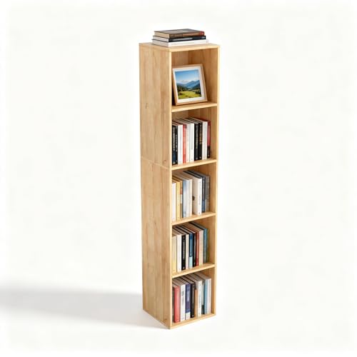 5 Cube Storage Organizer, 5 Tier Cube Low Bookcase Freestanding Storage Display Organizer, Five-Cubes Open Shelf Bookshelf for Home Office (Oak, 5-Cube) - color: Oak, size: 5-Cube
