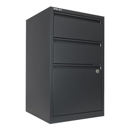 Bisley 3-Drawer Flush Front Vertical File Cabinet - Anthracite Grey - color: Anthracite Grey, size: 3 Drawer