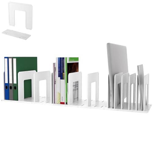 Adjustable Vertical File Sorter Sturdy Plastic Expandable Upright File Holder, Desktop Binder Organizer, Home School Office File Organizer Bookshelf Divider, Assemble Easily Endlessly, White - color: White, size: 12-Parts