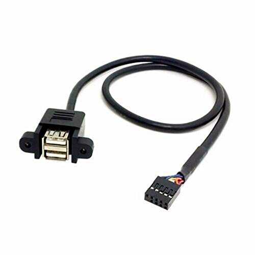 ANRANK 50cm Dual USB 2.0 Type A Female to Motherboard 9Pin Header Cable Adapter with Screw Panel for Computer, Tablet, Printer, Barcode Scanner, Car, Camera, Android Smartphone