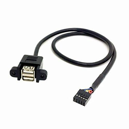 ANRANK 50cm Dual USB 2.0 Type A Female to Motherboard 9Pin Header Cable Adapter with Screw Panel for Computer, Tablet, Printer, Barcode Scanner, Car, Camera, Android Smartphone