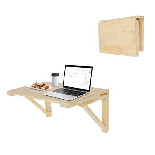 Wall Mounted Folding Table, 31.5x23.6in Fold Down Wall Mounted Desk, Wooden Folding Workbench, Multi-use Foldable Table for Dining Laundry Kitchen Office