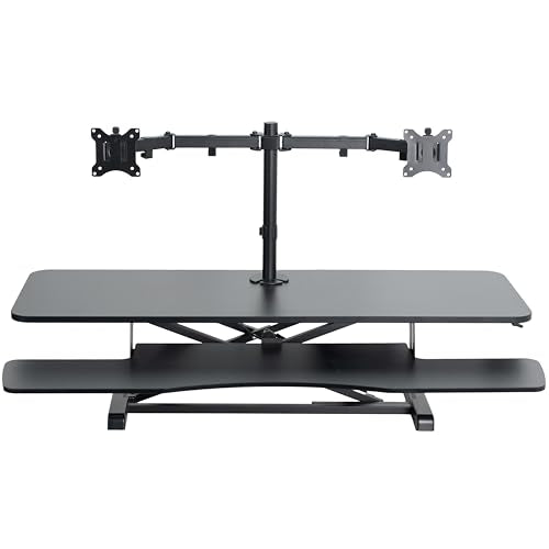 VIVO Height Adjustable 48 inch Standing Desk Converter with Dual 13 to 30 inch Monitor Stand, Sit Stand Monitor Mount and Desk Riser, Black, DESK-V048KB-M2 - color: Black, size: 48"