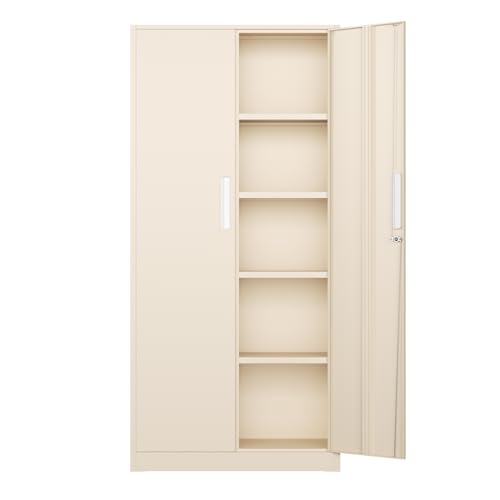 Bonusall 72" Metal Garage Storage Cabinet, 2 Locking Doors & 4 Adjustable Shelves Tall Storage, Heavy Duty Steel Tool Cabinet for Home, Office, Warehouse, School -Warm Gray - color: Warm Gray, size: MSC-72-D16