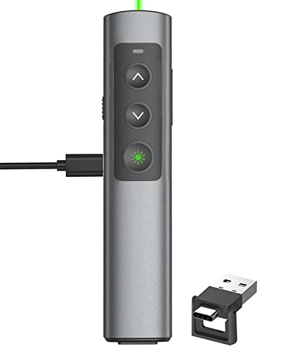 Rechargeable Green Laser Pointer Presentation Clicker for Laptop PowerPoint, USB-A USB-C Wireless Presenter Remote Power Point Clicker for Computer/Mac/PPT/Slideshow/Google Slide Advancer - style: Metal Rechargeable 02 Green Light