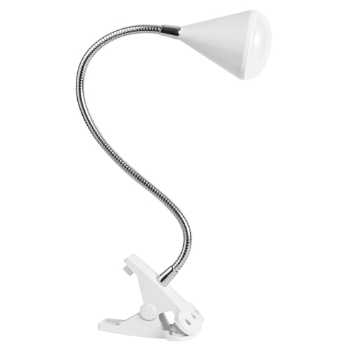 OttLite LED Cone Clip Lamp, Flexible Neck, White | Natural Daylight LEDs | Sturdy Clip | Adjustable Flexible Neck 9"-18.5" | 320 Lumens