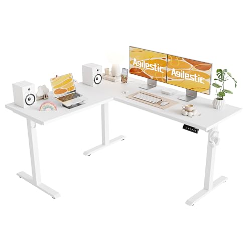 Agilestic L Shaped Electric Standing Desk Adjustable Height, 59 Inch, White - color: White, size: 59 x 48 Inch