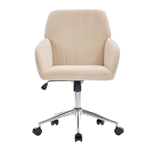 YITAI Velvet Office Desk Armchairs with Silver Base and Wheels,Modern Height Adjustable 360 Degree Swivel Upholstered Vanity Chairs for Living/Room Bedroom/Study,Khaki - color: Silver Khaki