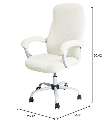 FORCHEER Office Chair Cover Water Repellent Jacquard Armrest Swivel Chair Slipcovers Removable Stretch Universal Computer Chair Cover L with Chair Arm Cover 2P-Cream - color: Cream, size: Large+Chair-Arm Cover