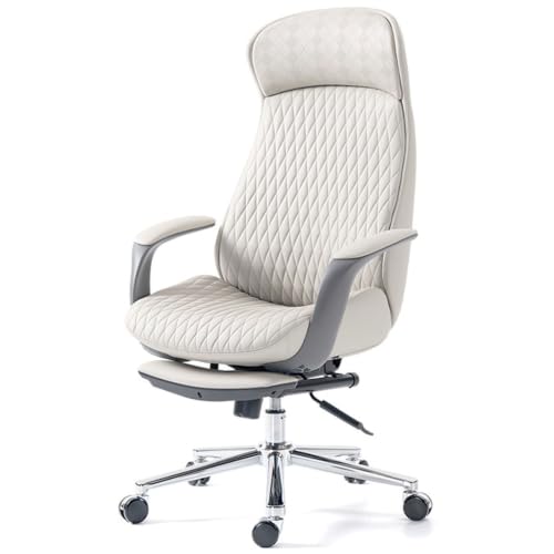 High-Back Office Executive Chair Ergonomic Office Chair with Footrest Adjustable Swivel with Lumbar Support Armrest for Home - color: White+footrests