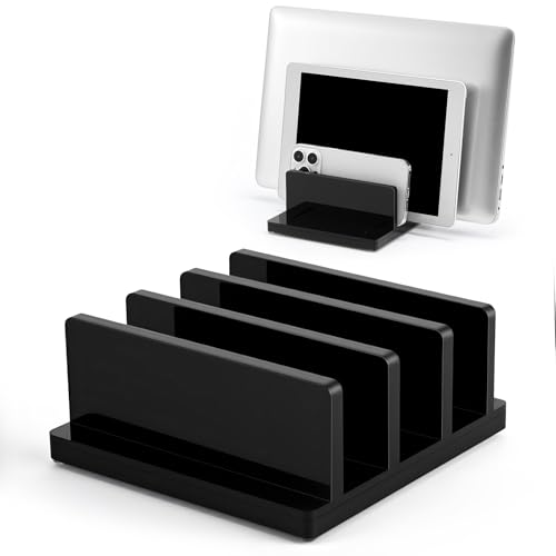 Chunful Adjustable Vertical Laptop Stand for Desk, Acrylic 3 Slot Laptop Holder Desktop, Invisible Desktop Notebook Dock for Notebook Computer, All Gaming Laptops up to 17'' - color: Black, style: 3 Slot