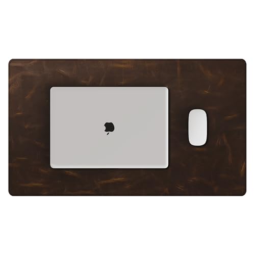 YSAGi Leather Desk Mat, 23.6"x13.8"Real Leather Desk Pad, 2mm Thick Desk Blotter with Stiched line,Oil-Wax Feel Mouse pad and Self-Healing Laptop Pad for Home & Office(Classic Dark Brown) - size: 23.6"x13.8"