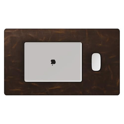 YSAGi Leather Desk Mat, 23.6"x13.8"Real Leather Desk Pad, 2mm Thick Desk Blotter with Stiched line,Oil-Wax Feel Mouse pad and Self-Healing Laptop Pad for Home & Office(Classic Dark Brown) - size: 23.6"x13.8"