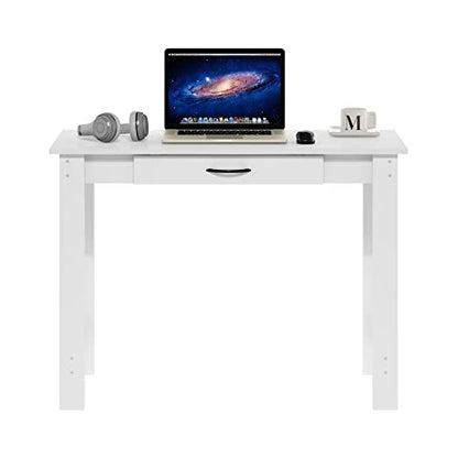 Furinno Jaya Writing Desk with Drawer, White - color: White, size: 39 inches