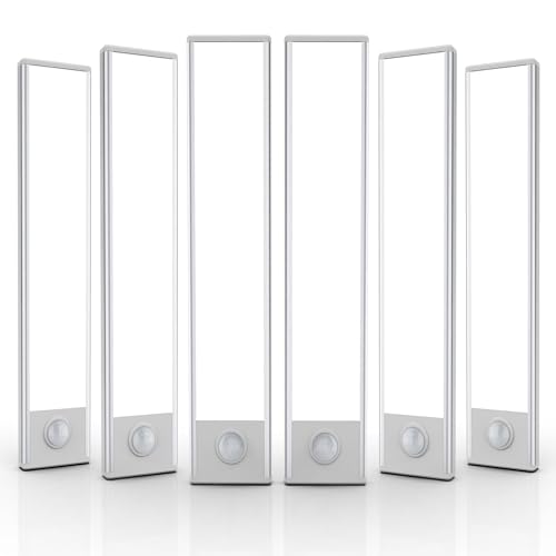 6 Pack Under Cabinet Lighting, 32 LED Motion Sensor Light Indoor Rechargeable Magnetic Closet Lights Battery Operated, Under Counter Lights for Kitchen, Wardrobe, Hallway, Stairs White Light - color: White Light, size: 8inch