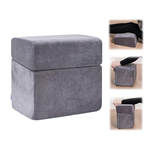 3 Adjustable Heights Foot Rest for Under Desk at Work - Ergonomic High Density Foam Footrest with Washable Cover, Foot Stools for Office, Home, Gaming (Grey)