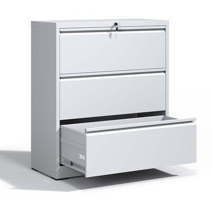 3 Drawer Lateral File Cabinet with Lock,White Metal Filing Cabinet - color: White, size: 40.4"H-3 drawers