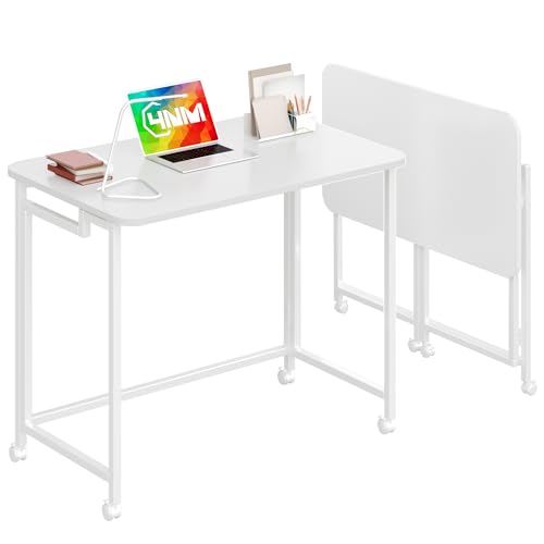 4NM 31.5" Mobile Small Rolling Computer Desk, Folding Laptop Cart Table with Wheels, Portable Office Desk for Small Space Couch Bed - All White - color: All White, size: 31.5"