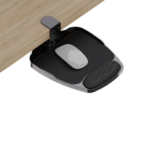 Clamp-on Mouse Tray Under Desk Adjustable Clamp Rotating Wrist Mouse Extended Holder for Desks Computer Platform Tray Padding Arm Rest Pad Black