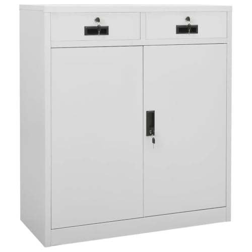 Steel Office Cabinet, 2 Drawer Lateral Filing Cabinet with Lock and Adjustable Shelves, Light Gray Metal Storage Credenza for Home Office, 35.4" x 15.7" x 40.2"