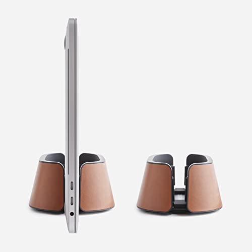 HumanCentric Vertical Laptop Stand in Vegan Cognac Leather, Adjustable - color: Cognac Leather