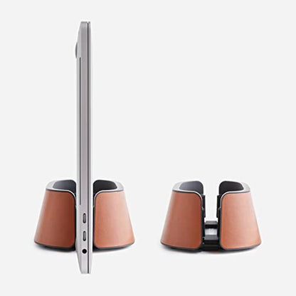 HumanCentric Vertical Laptop Stand in Vegan Cognac Leather, Adjustable - color: Cognac Leather
